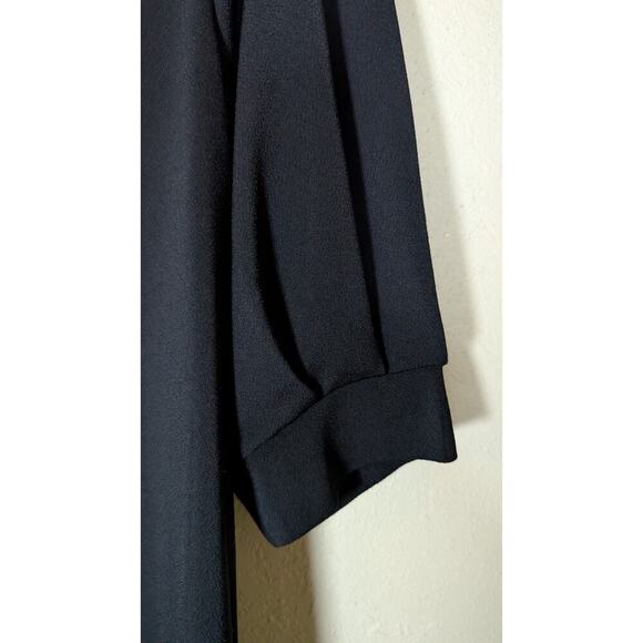 H&M Top Women Large Black Black Crepe Basic Top Short Gathered Sleeve - Picture 3 of 8